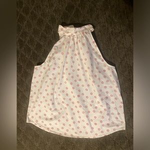 J. by J. Crew Ivory with Red/Navy Burst Pattern, Tie-Neck Halter Blouse. Size 12